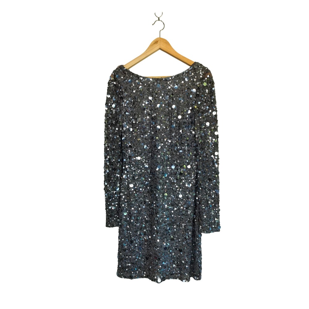Aidan‎ Mattox Sequin Long Sleeve V-Back Mini Dress Silver Holiday Party 6